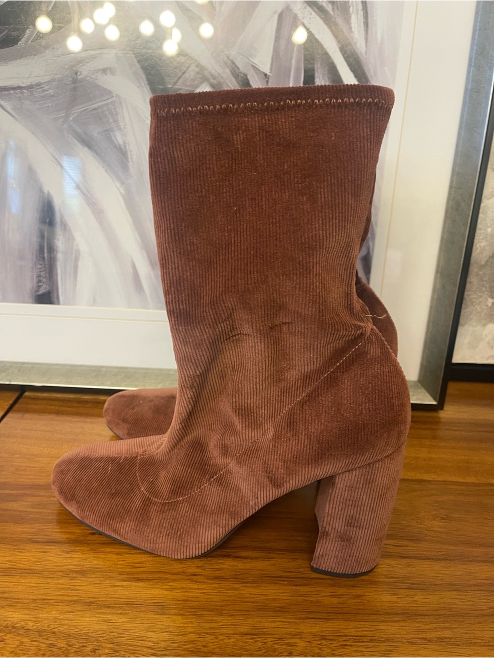 Nine West Rust Brown Corduroy Block Heel Mid-Calf Boots
